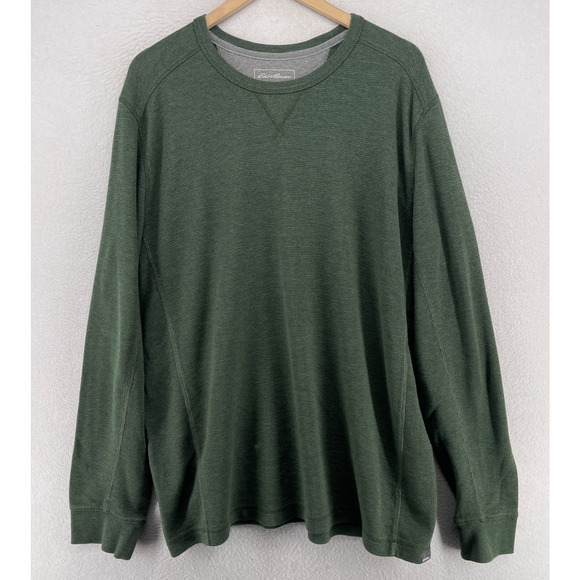 EDDIE BAUER Shirt Mens 2XLT Tall Thermal Waffle Long Sleeve Cotton Blend Green - Picture 1 of 13